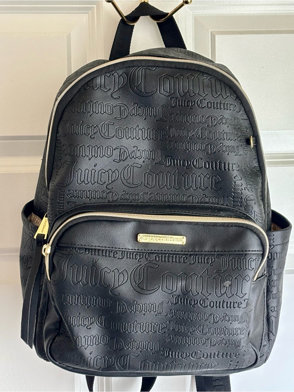 Juicy Couture Black Embossed Logo Backpack with Gold Hardware